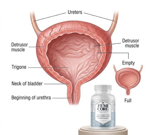 Femicore urinary tract and bladder health diagram